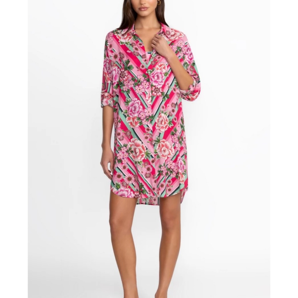 Johnny Was Pink and Green Floral Swim Cover-Up